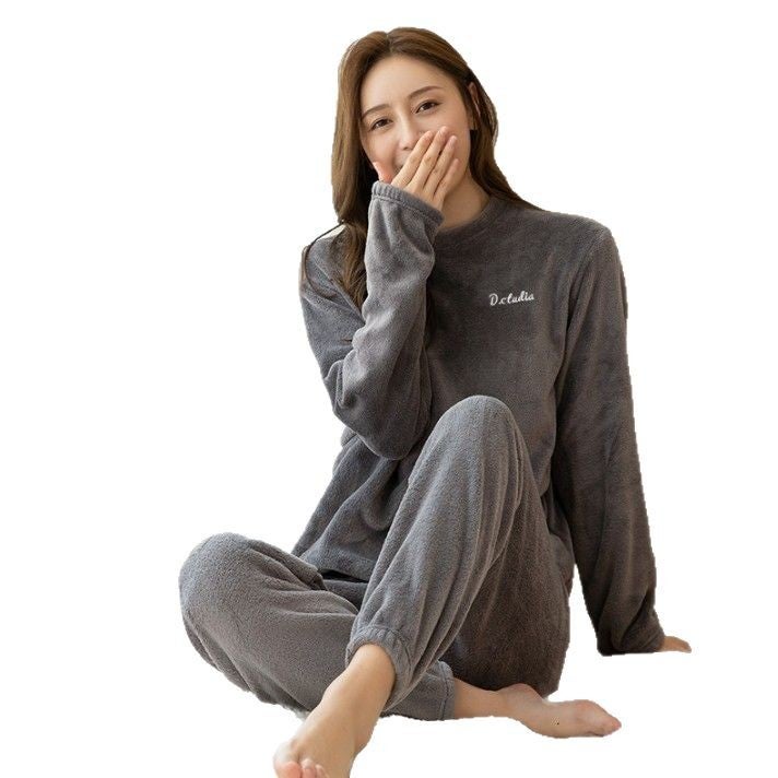 Warm Suit, Long-Sleeved Pants, Large Version, Coral Velvet, Style, Thickeneded, Warm, Fashionable Home Wear, Pajamas And Pajamas C - Image 5