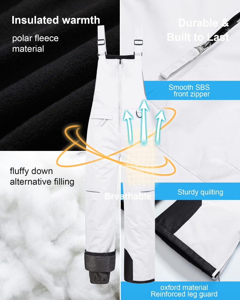 Pursky Kids Snow Sports Cargo Snow Pants with Articulated Knees Boys Snow Bibs Girls Snowpants Youth Ski Bibs Husky Ski Pants Snowbibs White 4/5 - Image 5