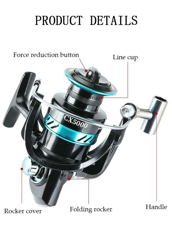DUNISO Spinning Fishing Reel Wheel 5.2:1 Gear Ratio Full Metal Wear Resistant with Metal Handle Anti-Slip Wheel Grip for Seawater Freshwater-5000  - Image 2