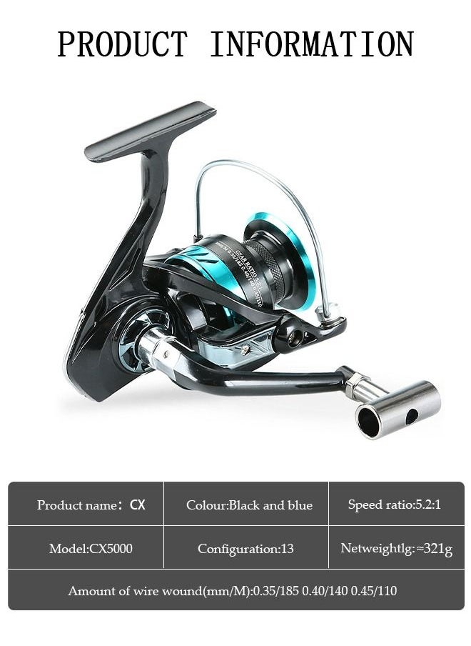 DUNISO Spinning Fishing Reel Wheel 5.2:1 Gear Ratio Full Metal Wear Resistant with Metal Handle Anti-Slip Wheel Grip for Seawater Freshwater-5000  - Image 4