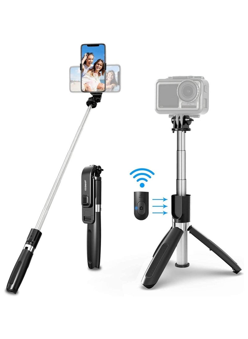 Gosmart T02 100cm Selfie Stick & Tripod, Action Camera, Mobile Extendable Tripod Stand With Wireless Remote Control For Live Streaming, Work, Vlogging, Lightweight, Travel Tripod - Image 1