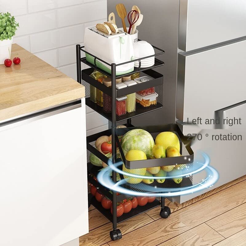 MOXSTAR Square Kitchen Rotating Trolley with Wheels Kitchen Organizer Items and Storage Solutions for Squre Kitchen Organizer and Kitchen Accessories Items 2 Layer - Image 3