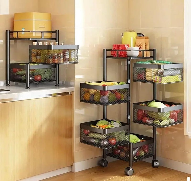 MOXSTAR Square Kitchen Rotating Trolley with Wheels Kitchen Organizer Items and Storage Solutions for Squre Kitchen Organizer and Kitchen Accessories Items 2 Layer - Image 1