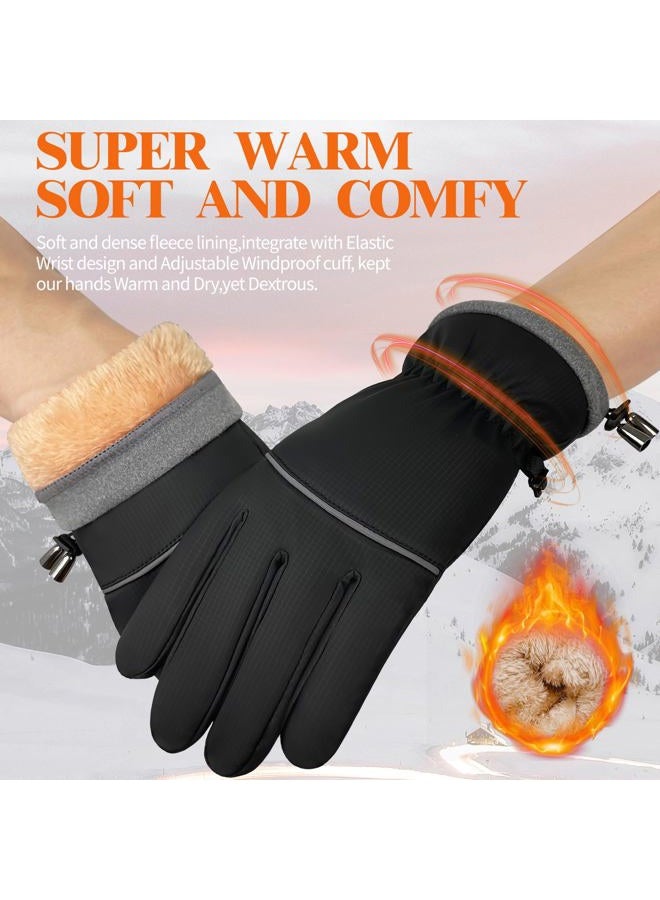 HOPSOOKEN Winter Waterproof Ski Gloves for Men Women Touchscreen Snow Thermal Fleece Warm Gloves Cold Weather Cycling Driving Running(BlackM) - Image 2