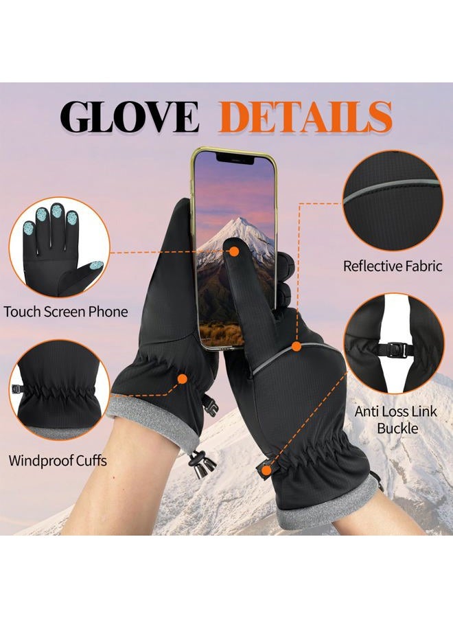 HOPSOOKEN Winter Waterproof Ski Gloves for Men Women Touchscreen Snow Thermal Fleece Warm Gloves Cold Weather Cycling Driving Running(BlackM) - Image 4