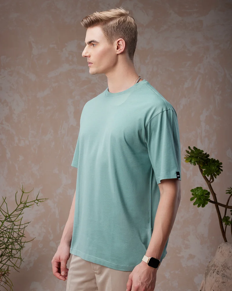 bewakoof American Pima Men's Green Oversized T-shirt