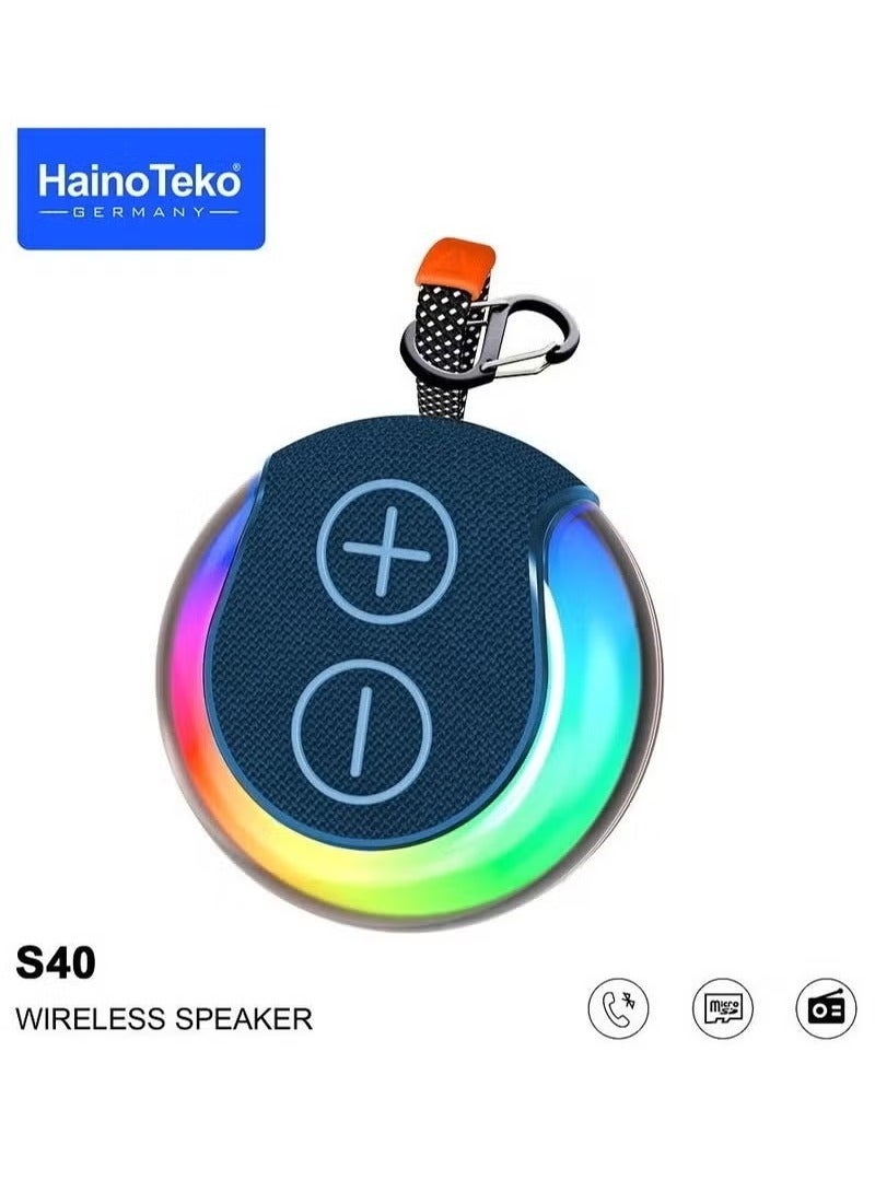 Haino Teko S40 Portable Bluetooth Speaker in Blue with HiFi Sound, Dynamic RGB Lighting, Easy Button Controls, and Powerful Bass – Compact and Rechargeable Wireless Speaker for Music, Travel, Parties, Outdoor Fun, and Home Entertainment - Image 1