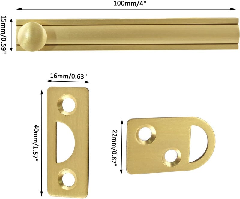 Luckam Solid Brass Slide Bolt Latch, , Heavy Duty Solid Door Lock Latch, Cabinet Surface Bolt with Screws (4Inch, Brushed Gold) - Image 2