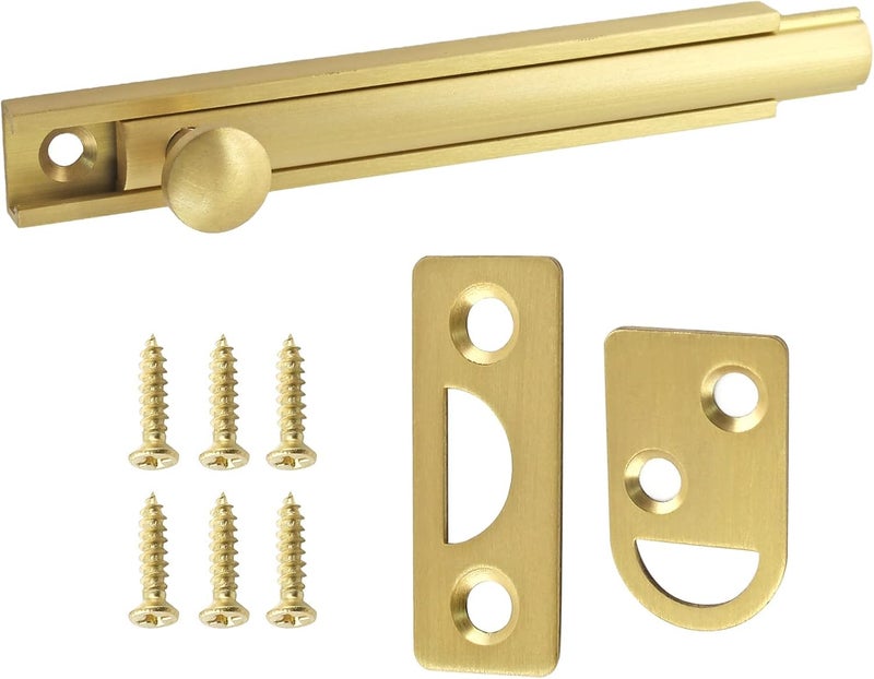 Luckam Solid Brass Slide Bolt Latch, , Heavy Duty Solid Door Lock Latch, Cabinet Surface Bolt with Screws (4Inch, Brushed Gold) - Image 5