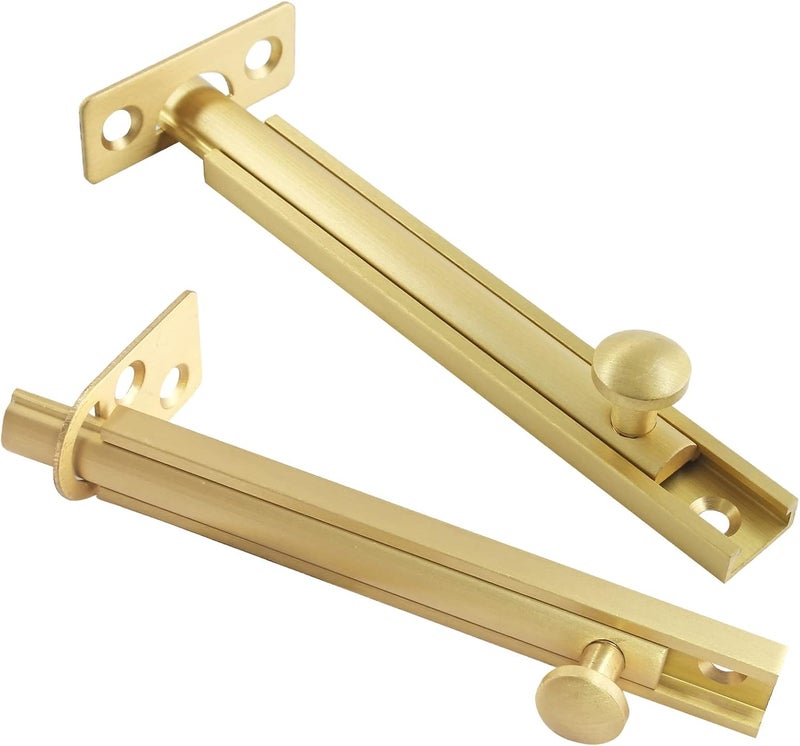 Luckam Solid Brass Slide Bolt Latch, , Heavy Duty Solid Door Lock Latch, Cabinet Surface Bolt with Screws (4Inch, Brushed Gold) - Image 3