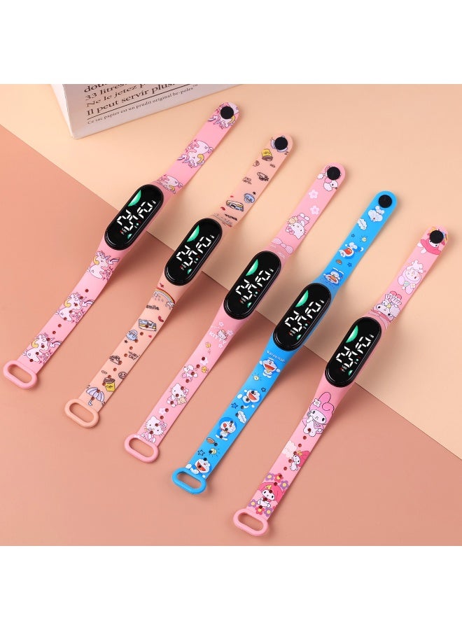 ميري ستيك 5 ساعات رقمية للأطفال بشاشة لمس، سوار وردي بتصميم قوس قزح، شاشة LED، وظائف عرض الوقت والتاريخ، طول 24.5 سم، سوار أنيق للبنات - Image 1