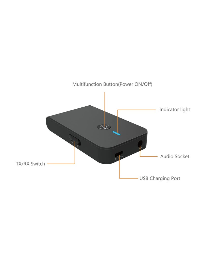 Bluetooth 5.0 3-in-1 Wireless Audio Adapter, Mini Portable Transmitter and Receiver for TV, PC, Headphones, Car Sound System, and Speakers, Low Latency, 3.5mm Jack (Black) - Image 5