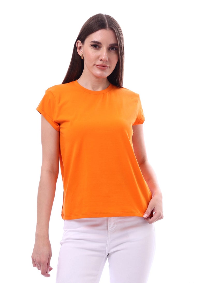 Andora Woman Solid Tee with Half Sleeves _ Orange - Image 1