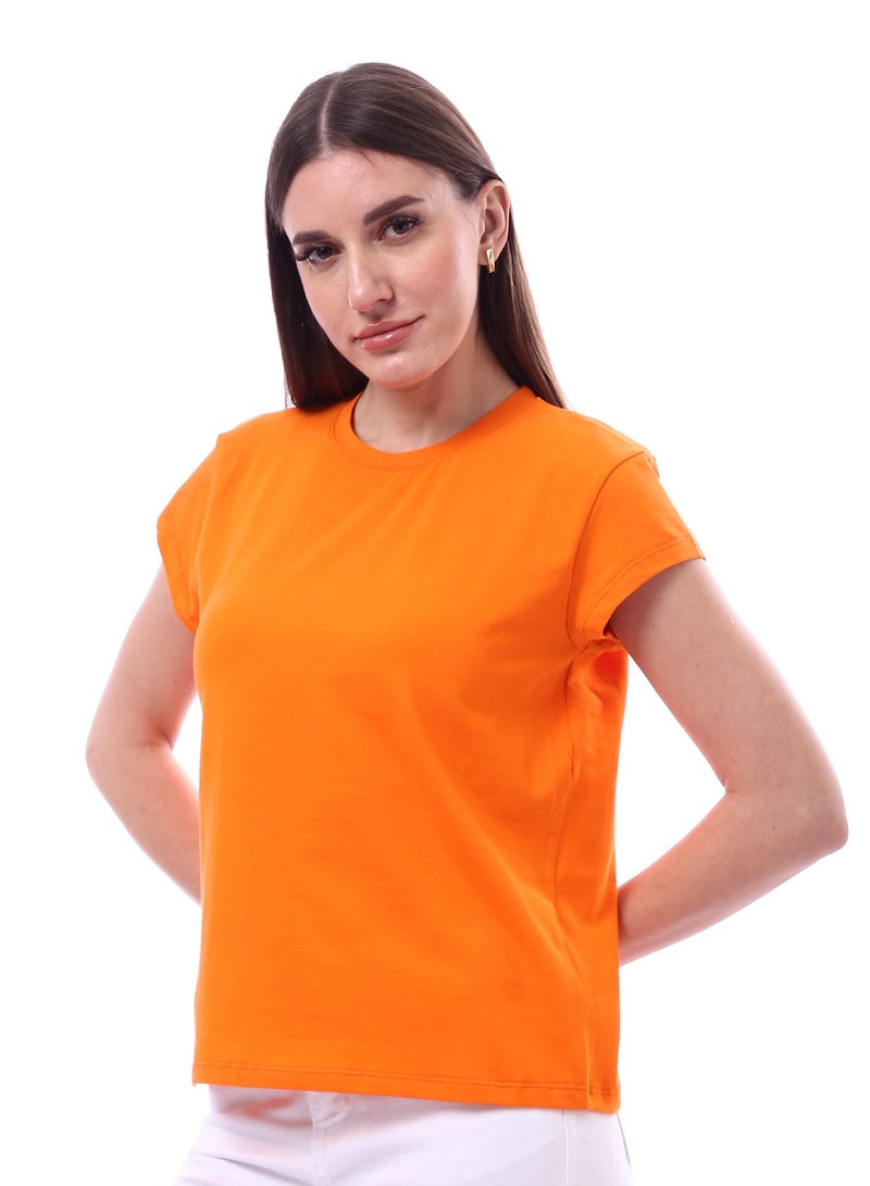 Andora Woman Solid Tee with Half Sleeves _ Orange - Image 2