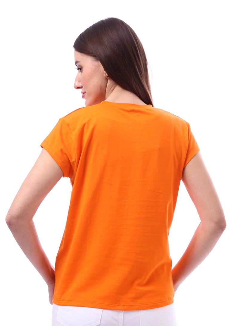 Andora Woman Solid Tee with Half Sleeves _ Orange - Image 3