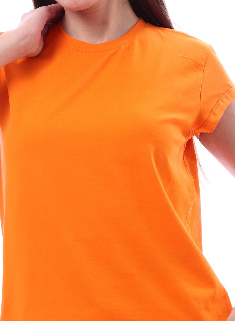Andora Woman Solid Tee with Half Sleeves _ Orange - Image 4