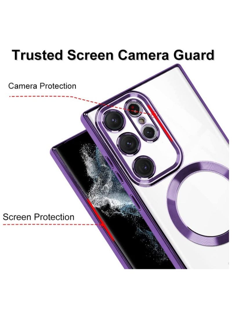Magnetic Clear Case for Galaxy S23 Ultra Case,Compatible with MagSafe, Love Heart Design Electroplated Case Soft TPU Shockproof Full Camera Lens Protective Case