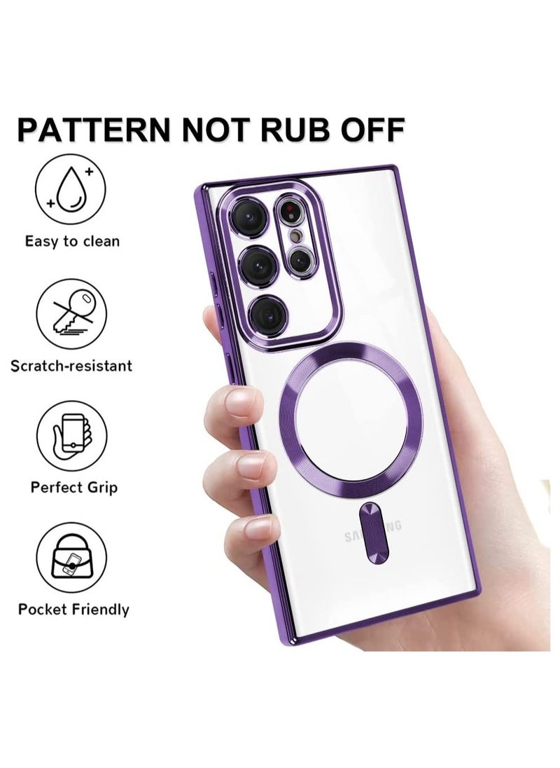 Magnetic Clear Case for Galaxy S23 Ultra Case,Compatible with MagSafe, Love Heart Design Electroplated Case Soft TPU Shockproof Full Camera Lens Protective Case