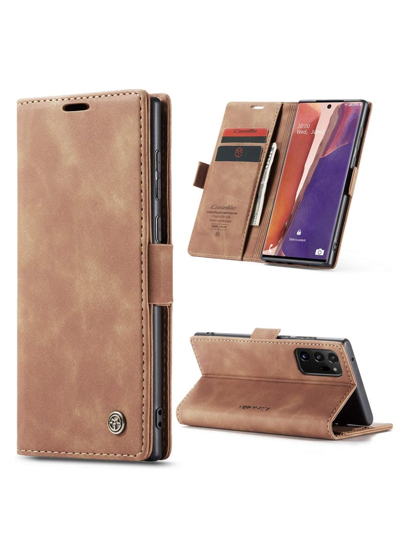 CaseMe Phone Case Luxury PU Leather Design 013 Flip Cover Card Slot Holder Cover For Samsung Galaxy Note 20 Ultra (Brown)  - Image 1