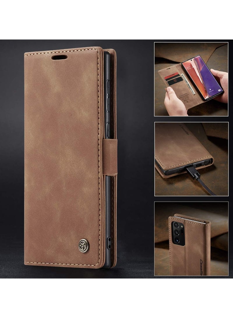 CaseMe Phone Case Luxury PU Leather Design 013 Flip Cover Card Slot Holder Cover For Samsung Galaxy Note 20 Ultra (Brown)  - Image 2