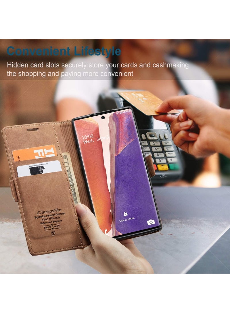 CaseMe Phone Case Luxury PU Leather Design 013 Flip Cover Card Slot Holder Cover For Samsung Galaxy Note 20 Ultra (Brown)  - Image 3