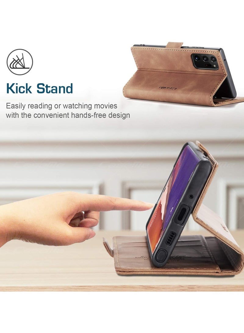 CaseMe Phone Case Luxury PU Leather Design 013 Flip Cover Card Slot Holder Cover For Samsung Galaxy Note 20 Ultra (Brown)  - Image 5
