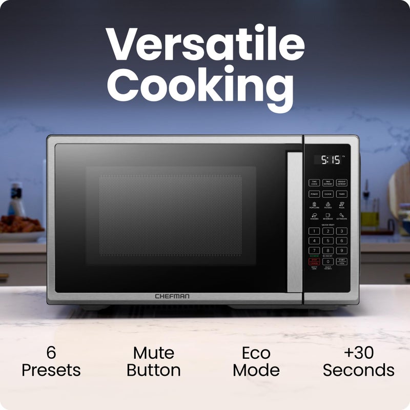 Chefman Countertop Microwave Oven 0.7 Cu. Ft. Digital Stainless Steel Microwave 700 Watts with 6 Auto Menus, 10 Power Levels, Eco Mode, Memory, Mute Function, Child Safety Lock, Easy Clean - Image 2
