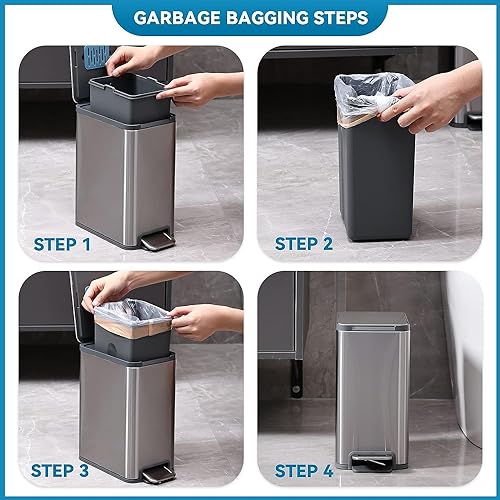 DOLPHY Rectangular Stainless Steel 08L Pedal Bin With Plastic Bucket And Lid| Trash Can For Home - Image 5