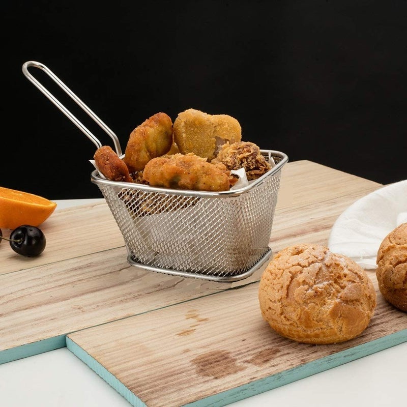 IVAR Frying Basket Mini Mesh Food Drainer Serving Stainless Steel Basket and Commercial Strainer Net for Potatoes Chips Cooking Tool Cookware French Fries and Chicken Fast Food Wing 1Pc - Image 2