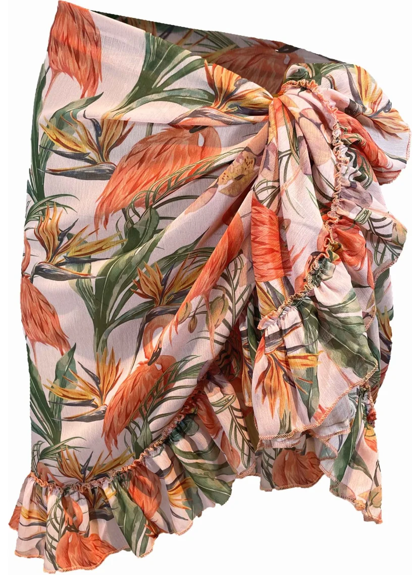 بولدر Frida Flamingo Pattern Short Ruffle Pareo