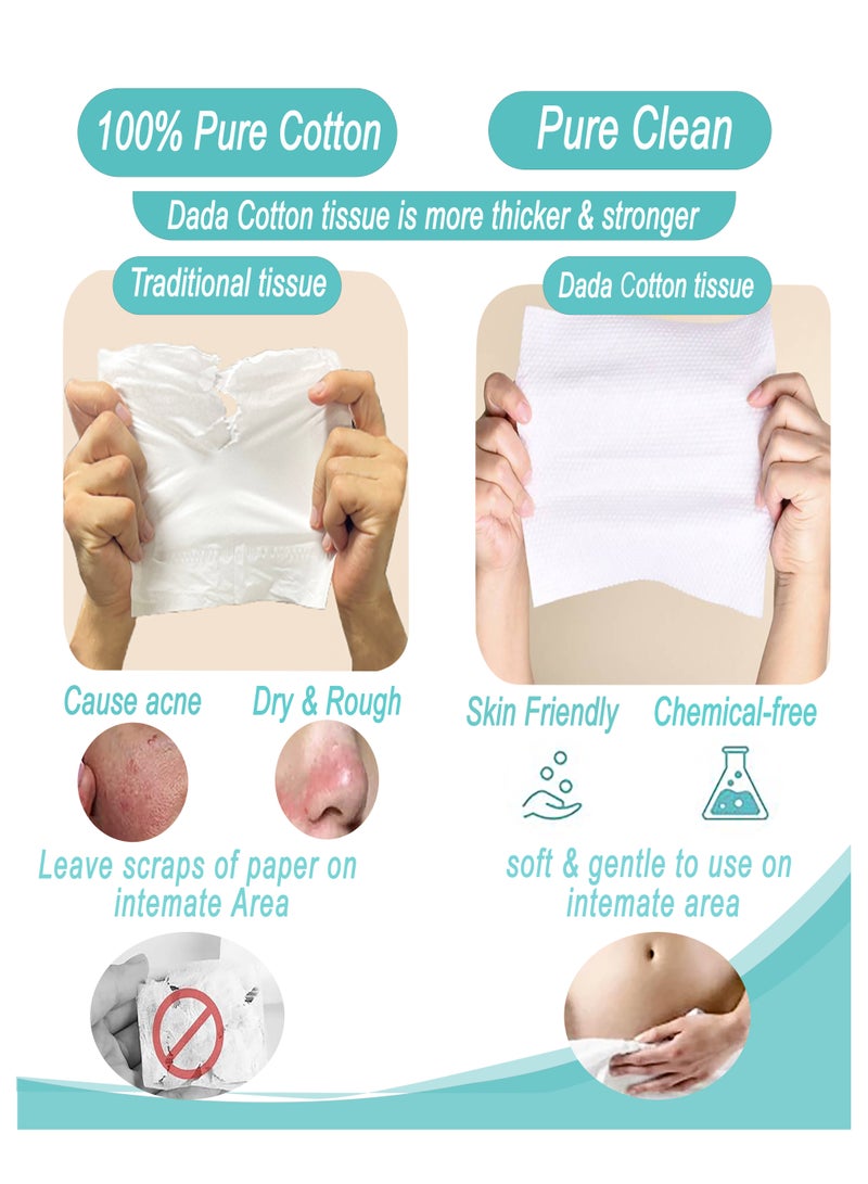 دادا 5 عبوات مناديل قطنية، 100% قطن نقي، آمنة وناعمة لبشرة الطفل، مناديل قطنية لطيفة ونظيفة للوجه، للاستخدام الجاف والرطب، متعددة الأغراض، 80 ورقة/عبوة - Image 3