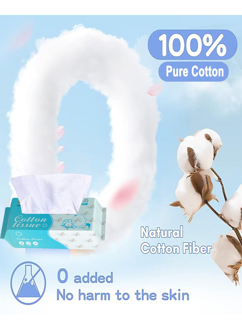 دادا 5 عبوات مناديل قطنية، 100% قطن نقي، آمنة وناعمة لبشرة الطفل، مناديل قطنية لطيفة ونظيفة للوجه، للاستخدام الجاف والرطب، متعددة الأغراض، 80 ورقة/عبوة - Image 5