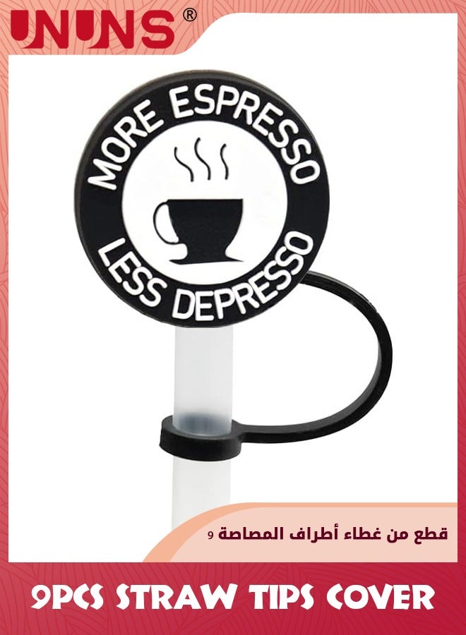 يو إن يو إن أس غطاء أطراف المصاصة، 9 قطع من غطاء القش القابل لإعادة الاستخدام للقهوة، غطاء من السيليكون القابل لإعادة الاستخدام للأكواب المصنوعة من القش والقش القابل لإعادة الاستخدام - Image 3