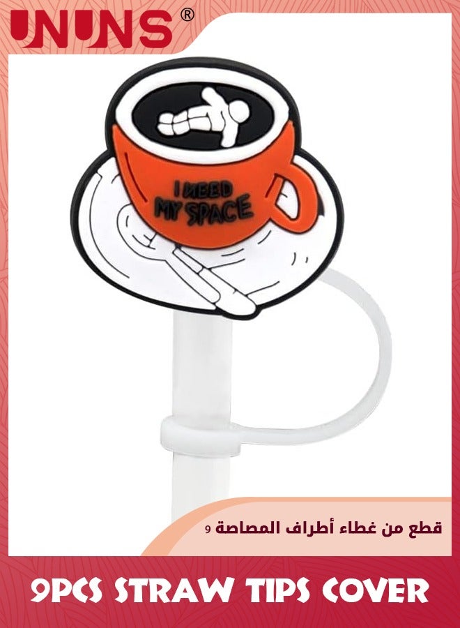 يو إن يو إن أس غطاء أطراف المصاصة، 9 قطع من غطاء القش القابل لإعادة الاستخدام للقهوة، غطاء من السيليكون القابل لإعادة الاستخدام للأكواب المصنوعة من القش والقش القابل لإعادة الاستخدام - Image 2