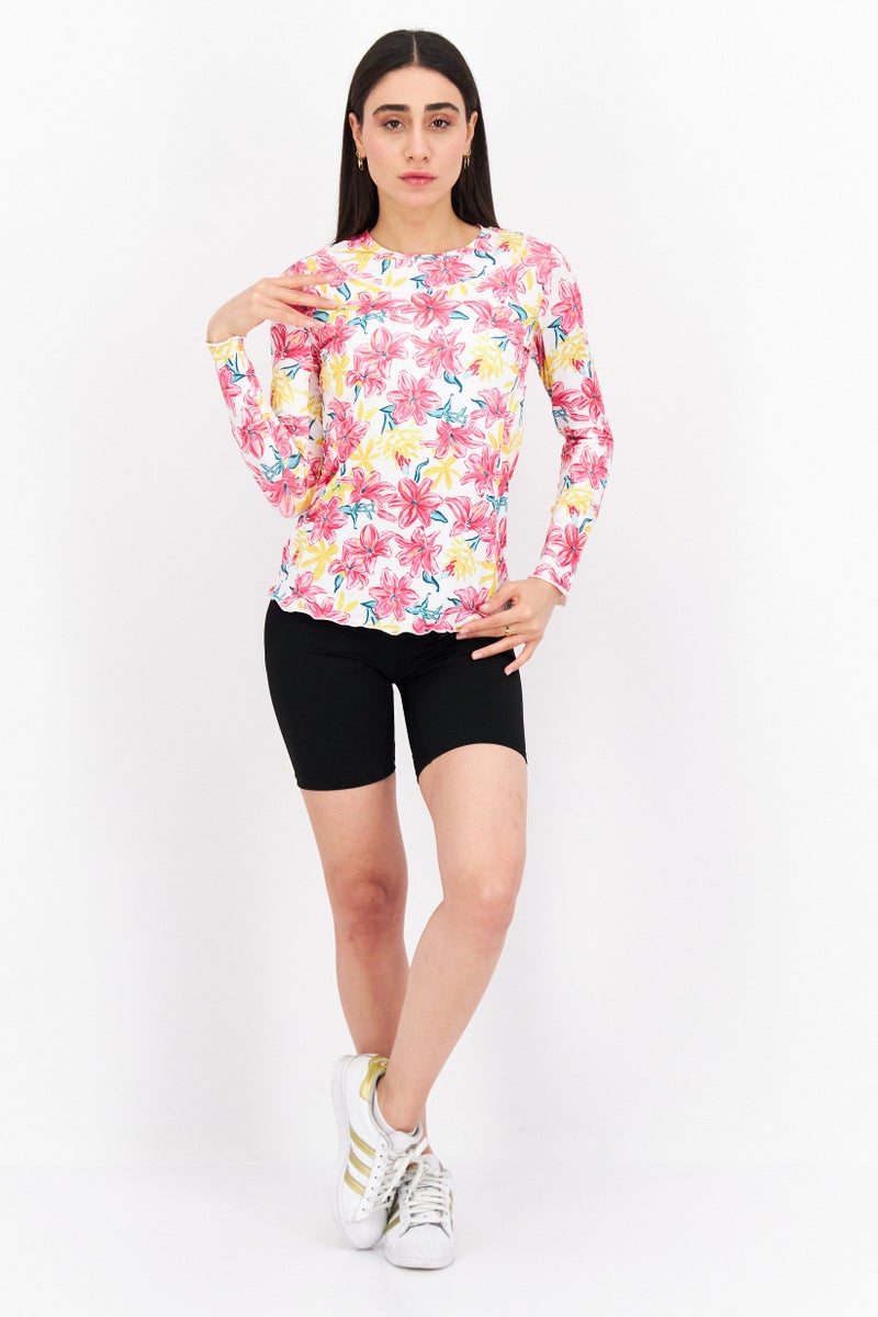 Gottex Women Sportswear Fit Floral Print Long Sleeve Training Top, Multicolor - Image 2