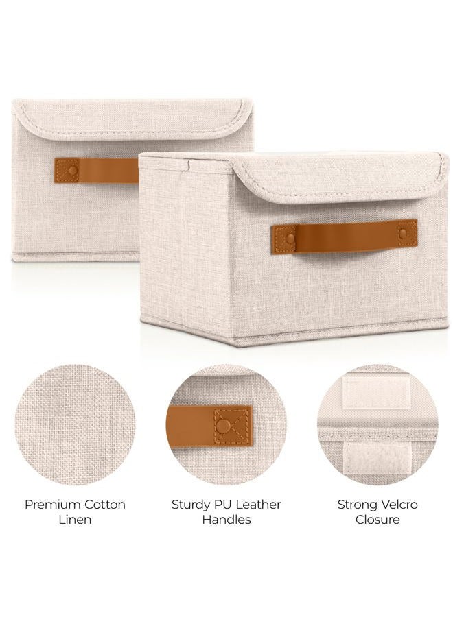 ZICOTO Beautiful Storage Bin with Lid – Foldable Cotton-Linen Fabric Box with PU Leather Handles, Decorative Closet Organizer Cube Reinforced with PP Board - Image 3