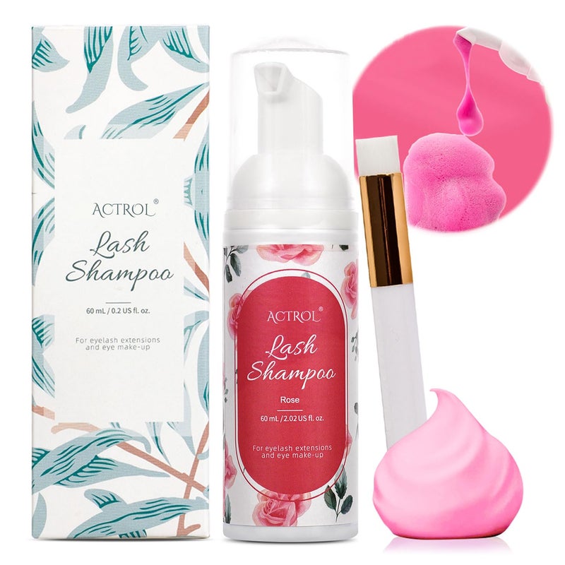 ACTROL Eyelash Extension Cleanser 60ML Colored Red Rose Lash Extension Shampoo Lavender Professional Eyelid Foaming Cleanser Paraben & Sulfate Free Non-lrritating with Salon and Home Care 