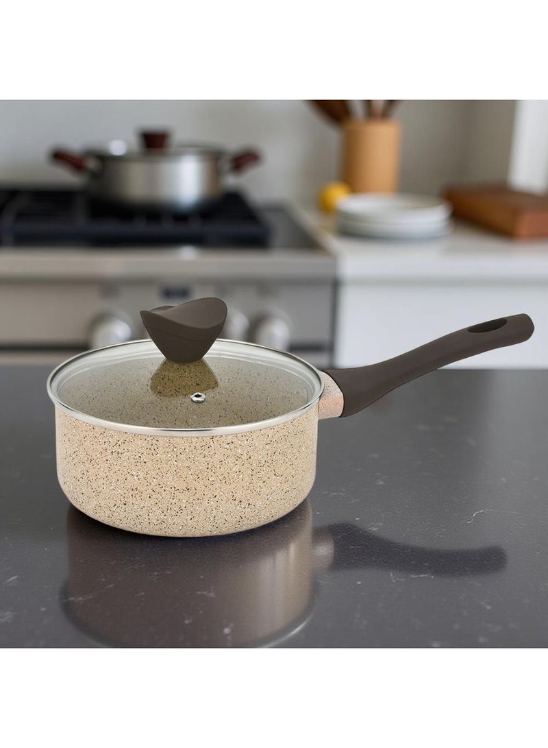 DANUBE HOME Chef’s Delight Essential Sauce Pan with Lid – Premium Non-Stick PFOA Free Deep Cooking Pot for Sauces, Soups & Gravies, Induction Compatible, Heat-Resistant Handle Easy Grip Handles 18X8Cm - Image 1