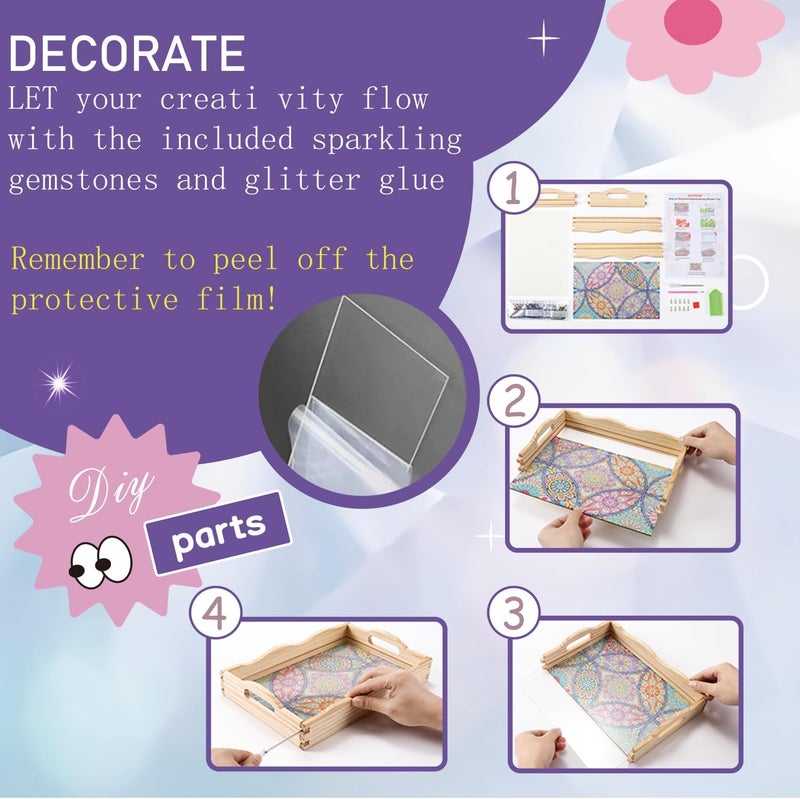 EWJRNSF Wooden Serving Trays with Handles 5D Diamond Painting Kits for Adults, Trays Decor Diamond Arts Kits, Home or Farmhouse Decor 7.8x11.8 Inches - Image 3