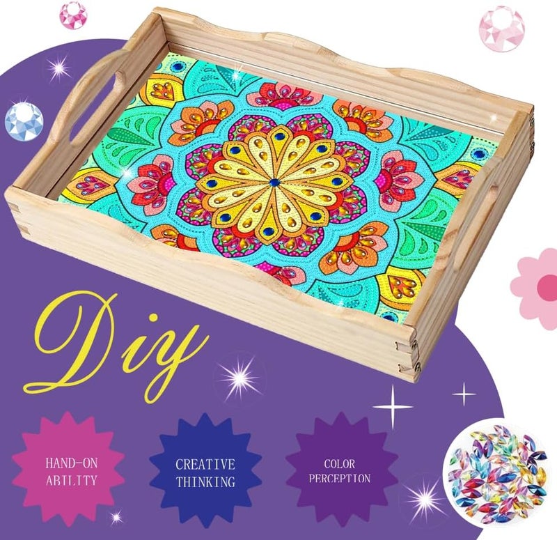 EWJRNSF Wooden Serving Trays with Handles 5D Diamond Painting Kits for Adults, Trays Decor Diamond Arts Kits, Home or Farmhouse Decor 7.8x11.8 Inches - Image 4