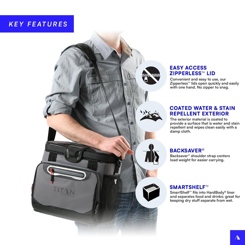 Titan by Arctic Zone Arctic Zone Titan Deep Freeze Cooler - 16 Can Zipperless Hardbody Cooler with Deep Freeze Insulation, HardBody Liner, and SmartShelf - Sharkskin Gray - Image 3