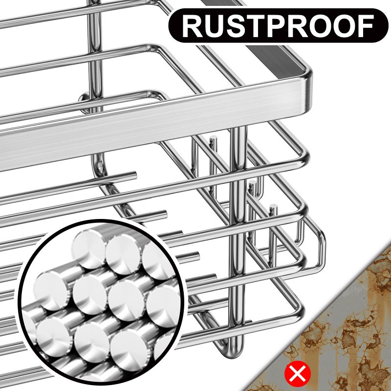 ODesign Shower Caddy 3 Pack-Shower Bathroom Shelves Rack,Rustproof Wall Mounted SUS304 Stainless Steel-No Drilling,Adhesive Shower Shelf Suction Cup Shower Basket Organizer-Silver - Image 4