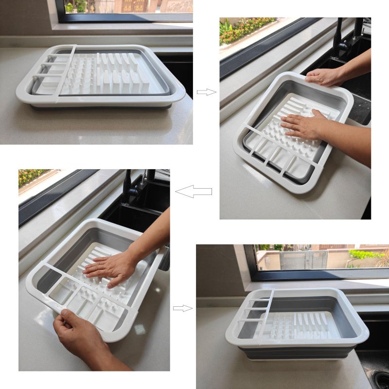 Craftend Collapsible Dish Drying Rack, Foldable Dinnerware Drainer Organizer for Storage Kitchen Counter RV Accessories Portable Rack Holders for Dishes Plates and Cups Camping Travelling Space Saver Essential - Image 3