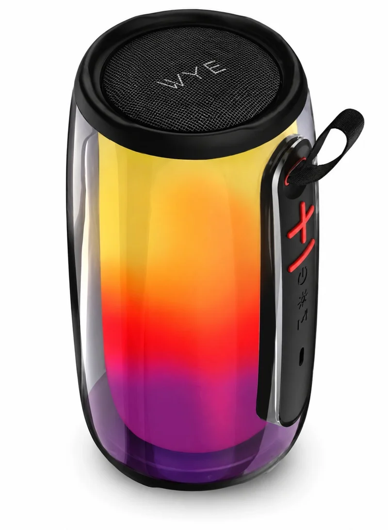 واي مكبر صوت لاسلكي محمول بصوت قوي بقوة 10 واط، وإضاءة RGB بزاوية 360 درجة مع 14 وضعاً قابلاً للتخصيص، وتقنية الاقتران الستيريو (TWS)، ومنافذ USB-C وUSB وAUX وفتحة بطاقة TF، وراديو FM، وميكروفون مدمج - أسود