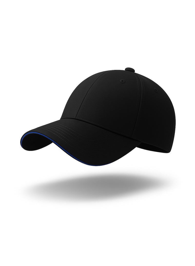 Nenoush Plain Sandwich Baseball Cotton Classic and adjustable buckle closure Cap for Unisex Black Blue Sandwich - Image 1