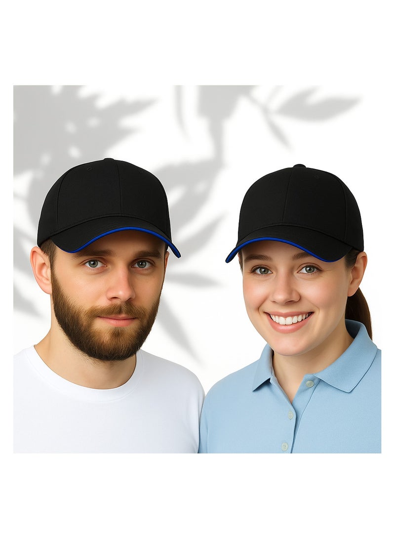 Nenoush Plain Sandwich Baseball Cotton Classic and adjustable buckle closure Cap for Unisex Black Blue Sandwich - Image 2