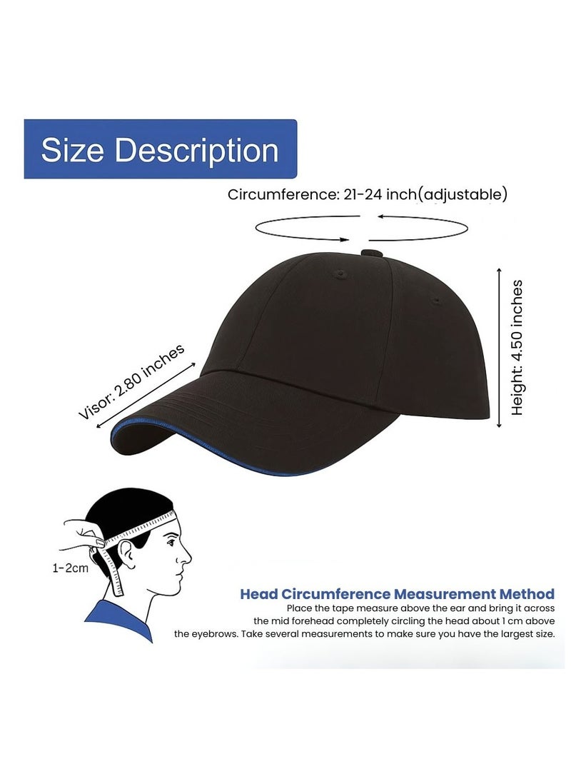 Nenoush Plain Sandwich Baseball Cotton Classic and adjustable buckle closure Cap for Unisex Black Blue Sandwich - Image 5