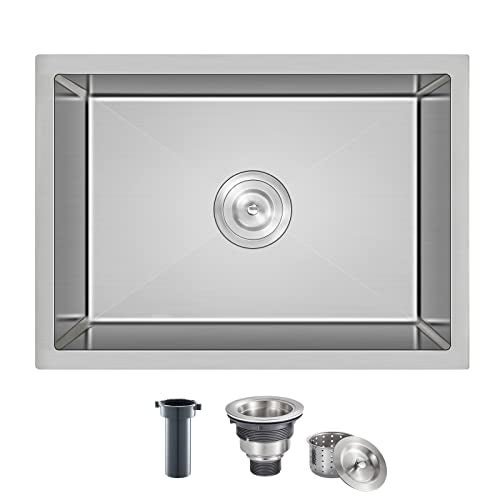 ROVATE 20 x 16 x 9 inch Kitchen Sink Undermount Single Bowl, Bar or Kitchen Sink Handmade, 304 Stainless Steel Kitchen Sinks with Strainer - Image 1