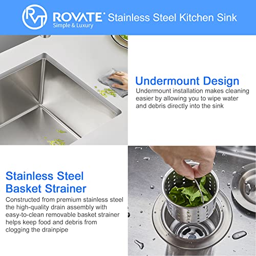 ROVATE 20 x 16 x 9 inch Kitchen Sink Undermount Single Bowl, Bar or Kitchen Sink Handmade, 304 Stainless Steel Kitchen Sinks with Strainer - Image 5