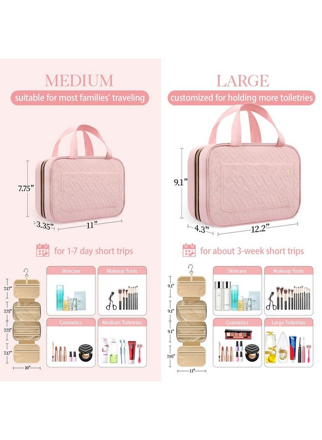 HOTOR Travel Toiletry Bag for Women with Hanging Hook - Portable Cosmetic Case, Toiletry Bag for Traveling Women, Waterproof Travel Essentials, Pink - Image 2